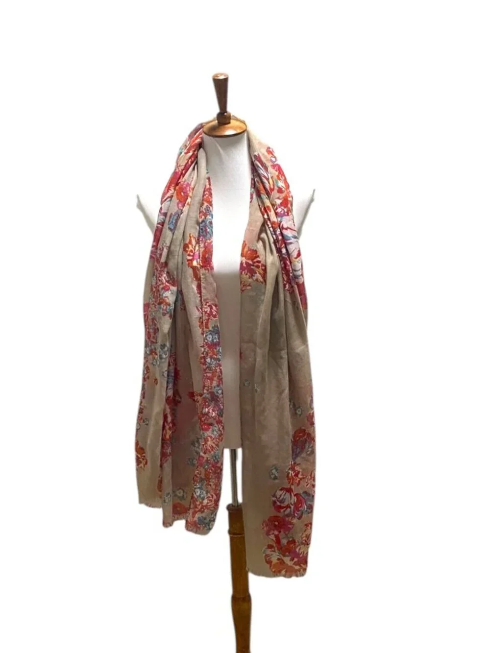 Floral Blanket Scarf Beige One Size Boho Coastal Beach Spring Vacation Resort
